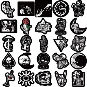 50 pieces of dark gothic graffiti stickers featuring skulls and black roses for DIY decor