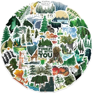 Set of 50 waterproof forest and nature themed stickers for luggage and guitar decor