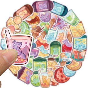 Original cartoon cat stickers for drinks and desserts, creative DIY waterproof vinyl decals