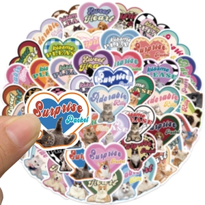 Set of 49 vintage heart-shaped pet stickers for cat and dog lovers on white background