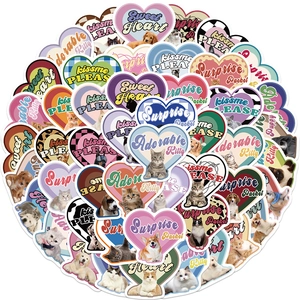 Vintage Heart Shaped PVC Stickers Waterproof Pet Cat Dog Pet Decals For Laptop Suitcase Guitar DIY Decorative Stickers