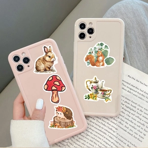 Pegatinas de bosque otoñal con animales y setas para fundas de móvil