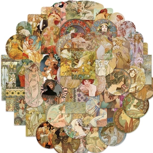 54 stickers vintage style Art Nouveau avec illustrations de Mucha pour décoration DIY