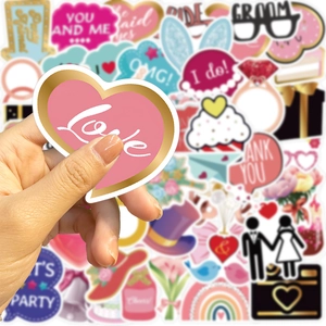 52 stickers de mariage imperméables avec dorure dorée et motifs de cœur