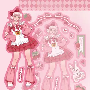 Détail d'autocollants décoratifs rose style fraise loli avec motifs lapin et nœud