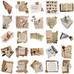 50 κομμάτια vintage αισθητικά αυτοκόλλητα scrapbooking με πεταλούδες και παλιές εφημερίδες