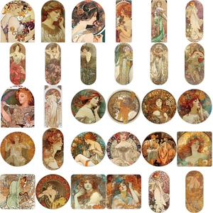 Σετ 60 vintage αυτοκόλλητα Mucha για scrapbooking, λάπτοπ και DIY αδιάβροχη διακόσμηση