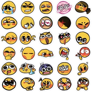 Set mit 25 kreativen gelben Emoji-Aufklebern für DIY-Deko auf Gitarre und Koffer