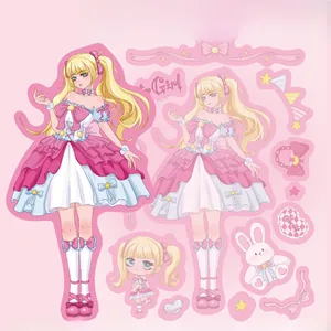 Détail d'autocollants DIY Mocha Girl avec personnages anime blonds et décorations Lolita