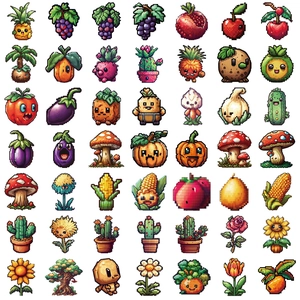 Collection of 100 cute pixel art fruit and vegetable stickers for DIY decoration