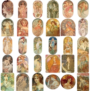 60 τεμάχια vintage αυτοκόλλητα Art Nouveau με διακοσμητικά σχέδια τέχνης Alphonse Mucha