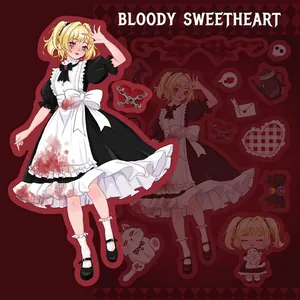 Autocollants Mocha Girl style soubrette anime avec illustration gothique rouge sombre