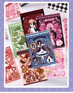 Feuilles d'autocollants DIY Mocha Girl avec personnages d'anime et icônes thématiques