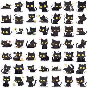 Pack of 49 waterproof black cat graffiti stickers for decorating laptops and guitars