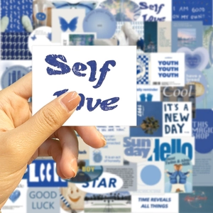 Set de 57 pegatinas azules estilo INS para decorar maletas y portátiles DIY creativo