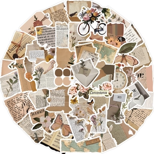 Σετ 50 vintage αισθητικά αυτοκόλλητα για scrapbooking με ρετρό καλλιτεχνικά σχέδια