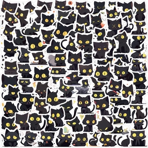 Cute Cartoon Black Cat Stickers Waterproof PVC Vinyl Decals For Laptop Luggage Guitar DIY Black Cat Expression Stickers