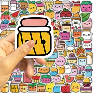 Makro-Detail wasserdichter süßer Food-Sticker mit Honigglas und verschiedenen Snack-Motiven
