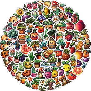 100pcs waterproof pixel art fruit and vegetable stickers for guitar and luggage DIY decor