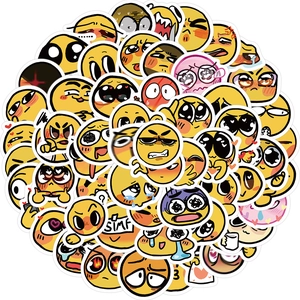 Detailansicht verschiedener wasserfester gelber Emoji-Sticker mit lustigen Gesichtern