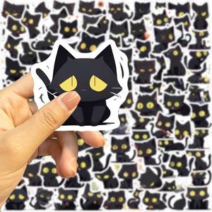 Set of 100 cute black cat graffiti stickers for DIY decoration on laptops and guitars