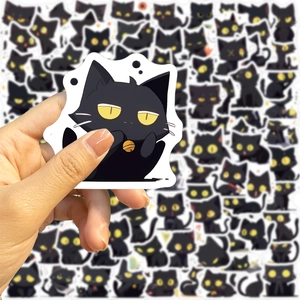 Set of 100 cute black cat graffiti stickers for DIY laptop and guitar decoration