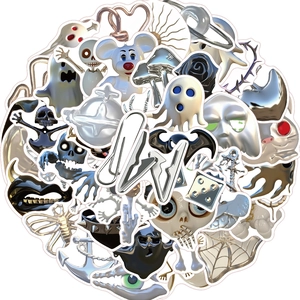 50pcs gothic silver skull stickers set for waterproof laptop and guitar DIY decor