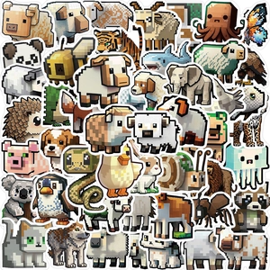 Pixel Art Animal Stickers Waterproof PVC Voxel Style Mosaic Decals For Laptop Luggage Guitar DIY Decor Graffiti Stickers