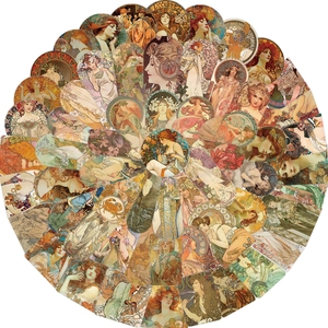 60 vintage αυτοκόλλητα τέχνης Alphonse Mucha για scrapbooking και διακόσμηση DIY