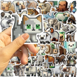 50 pieces of mosaic pixel animal stickers for laptops and guitars with waterproof designs