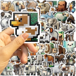 50pcs pixel art animal stickers for laptop and luggage with waterproof 8-bit mosaic design