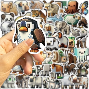 Detail shot of animal pixel stickers showing the matte texture and 3D block design