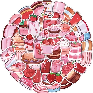 Set di 50 adesivi rosa per dessert alla fragola per laptop e chitarra fai-da-te