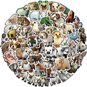 Set of 50 waterproof pixel art animal stickers for laptops and guitar decoration