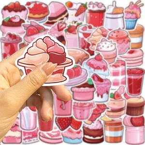 Primo piano di adesivi per dolci rosa con illustrazioni di cupcake e gelati carini