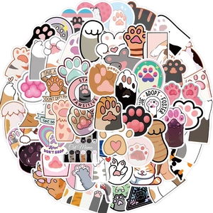 Detailed pile of cartoon cat paw waterproof stickers for laptop and guitar DIY decor