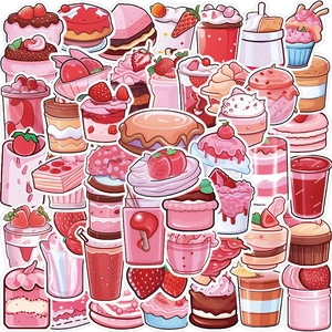 Adesivi Cartoon Dessert Fragola Rosa per Laptop Chitarra Bagagli Decalcomanie in PVC Impermeabile Opaco per Decorazione DIY