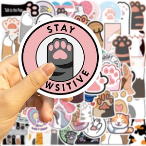 61Pcs waterproof cartoon cat paw graffiti stickers for guitar and laptop decoration
