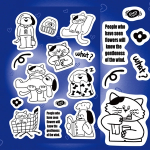 DIY black and white cartoon cat and dog stickers for scrapbooking and phone cases
