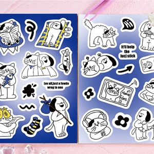DIY cartoon cat and dog sticker set for Korean style scrapbooking and phone case decoration