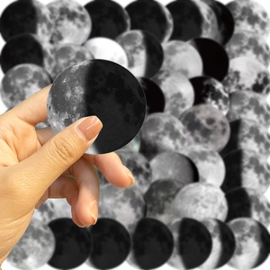 50pcs black and white moon phase stickers for laptop and guitar waterproof vinyl decals