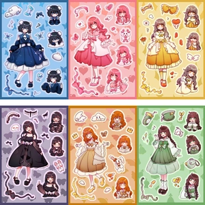 DIY stationery set featuring 6 sets of colorful anime girl stickers for scrapbook decor