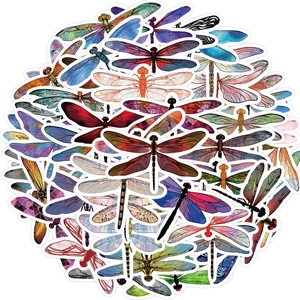 Pack of 53 vibrant dragonfly stickers for decorating laptops guitars and luggage