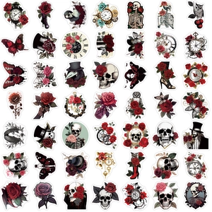 50pcs gothic punk rose and skull stickers set for laptop guitar and DIY decoration