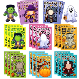 Halloween DIY Make A Face Aufkleber Für Kinder Wasserdicht PVC Cartoon Charakter Puzzle Aufkleber Party Mitbringsel Kreativ Dekoration