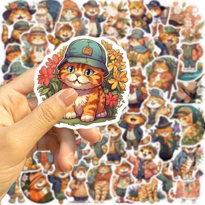 50 pack of cute cartoon orange cat waterproof stickers for laptop and guitar decoration