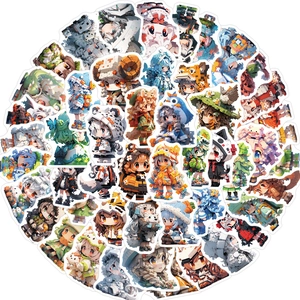 50pcs colorful pixel art girl stickers in animal hoodies for laptop and guitar decoration