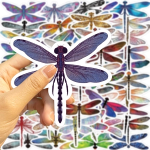 Detailed view of waterproof cartoon dragonfly stickers with diverse colorful insect patterns