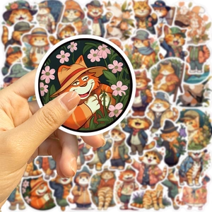 50pcs waterproof cartoon orange cat stickers for decorating guitar laptop and luggage