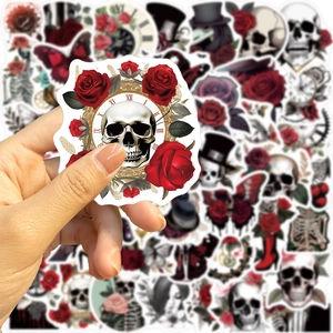 50pcs gothic punk rose and skull waterproof vinyl stickers for laptop and guitar decoration